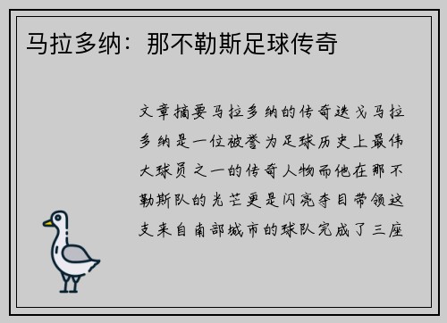 马拉多纳：那不勒斯足球传奇